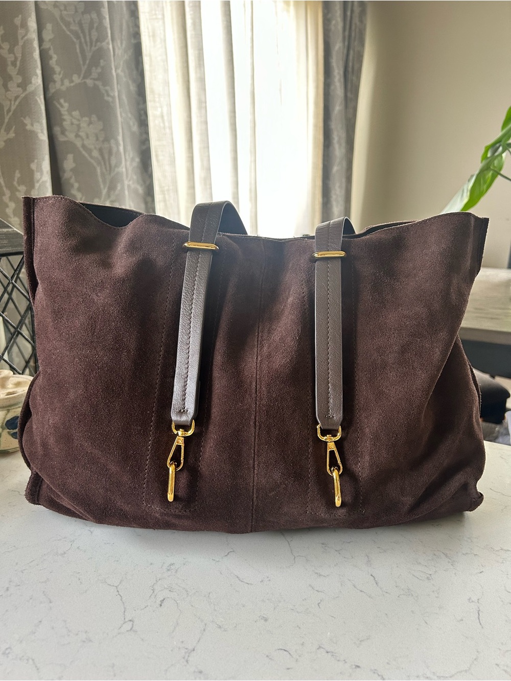 Haute Hippie Suede Leather Tote Shoulder Bag & Wallet in Dark Chocolate Brown - Picture 6 of 16